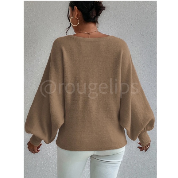 Knit Graphic Pullover Sweater Off White Tan Camel Bishop Sleeve - Picture 6 of 11